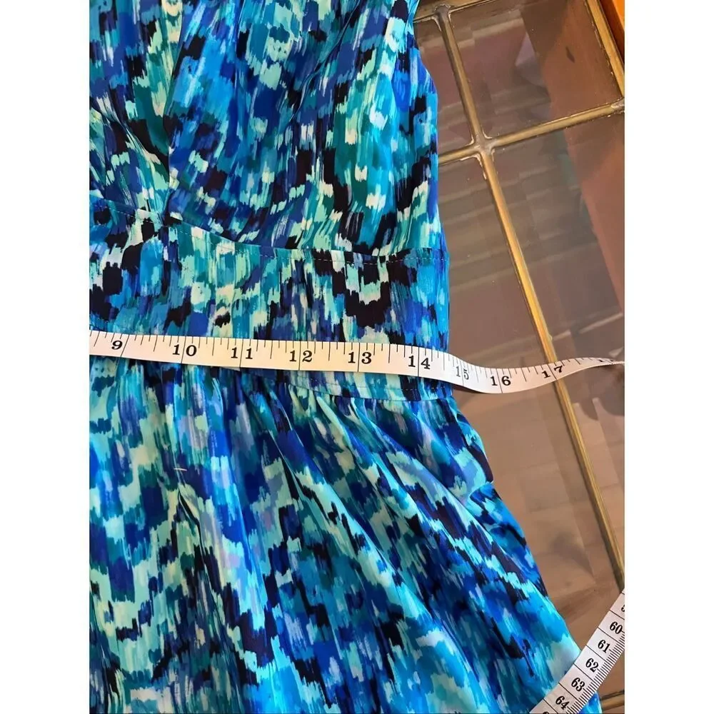 Maxine of Hollywood Women's Ikat Swim Dress One Piece Swimsuit Teal Blue Size 14